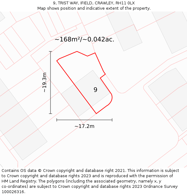 9, TRIST WAY, IFIELD, CRAWLEY, RH11 0LX: Plot and title map
