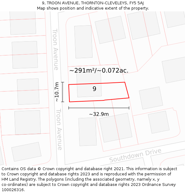 9, TROON AVENUE, THORNTON-CLEVELEYS, FY5 5AJ: Plot and title map
