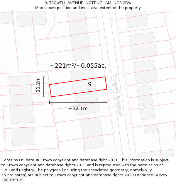 9, TROWELL AVENUE, NOTTINGHAM, NG8 2DW: Plot and title map