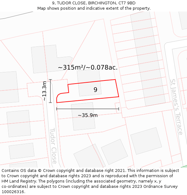 9, TUDOR CLOSE, BIRCHINGTON, CT7 9BD: Plot and title map