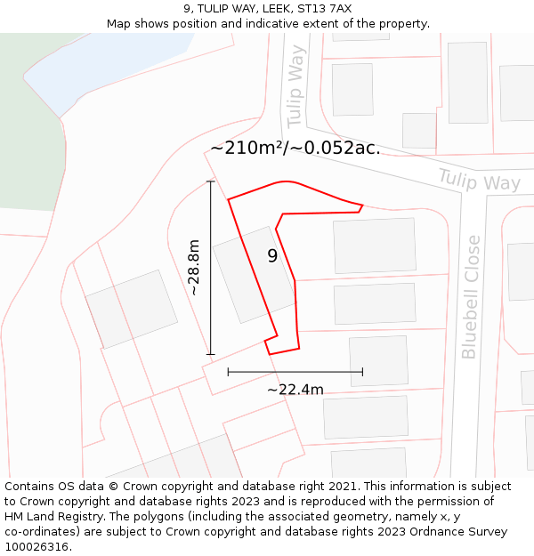 9, TULIP WAY, LEEK, ST13 7AX: Plot and title map