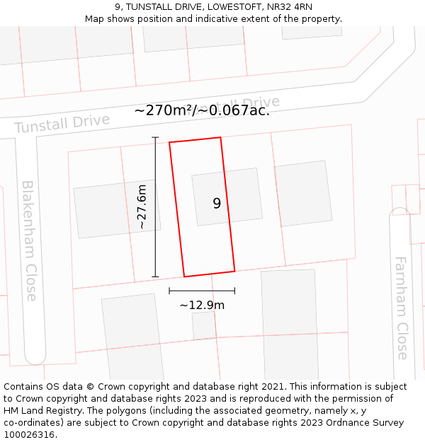 9, TUNSTALL DRIVE, LOWESTOFT, NR32 4RN: Plot and title map