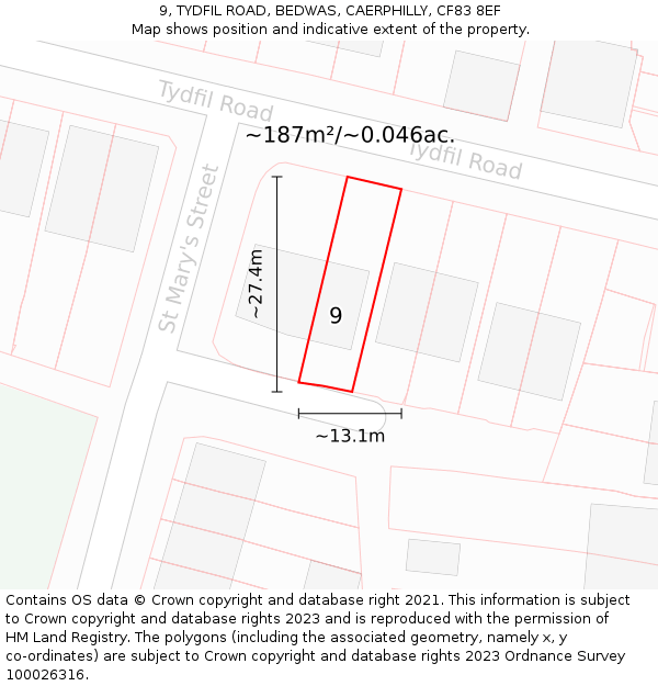 9, TYDFIL ROAD, BEDWAS, CAERPHILLY, CF83 8EF: Plot and title map