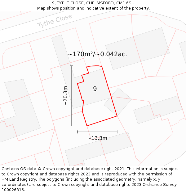 9, TYTHE CLOSE, CHELMSFORD, CM1 6SU: Plot and title map
