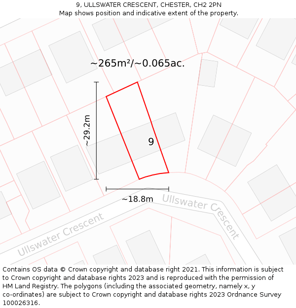 9, ULLSWATER CRESCENT, CHESTER, CH2 2PN: Plot and title map