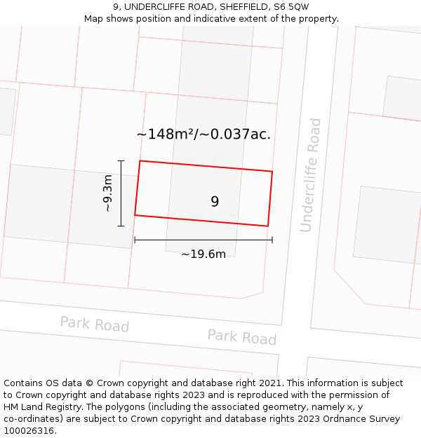 9, UNDERCLIFFE ROAD, SHEFFIELD, S6 5QW: Plot and title map