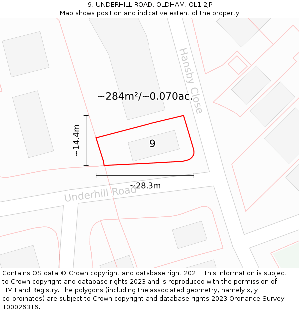 9, UNDERHILL ROAD, OLDHAM, OL1 2JP: Plot and title map