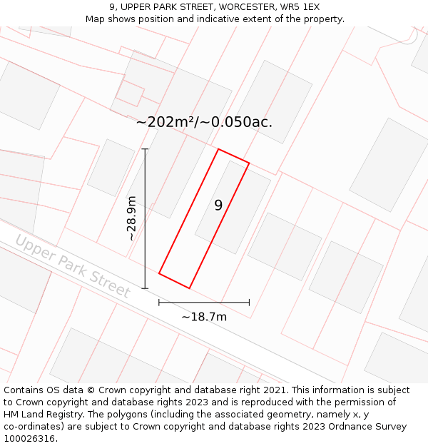 9, UPPER PARK STREET, WORCESTER, WR5 1EX: Plot and title map
