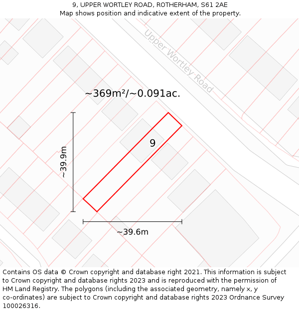 9, UPPER WORTLEY ROAD, ROTHERHAM, S61 2AE: Plot and title map