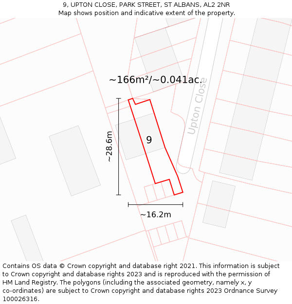 9, UPTON CLOSE, PARK STREET, ST ALBANS, AL2 2NR: Plot and title map
