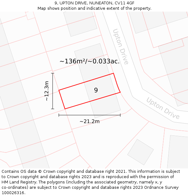 9, UPTON DRIVE, NUNEATON, CV11 4GF: Plot and title map