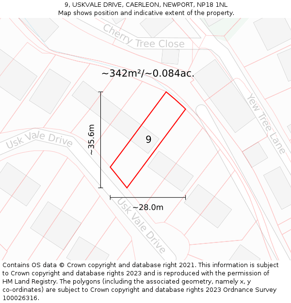 9, USKVALE DRIVE, CAERLEON, NEWPORT, NP18 1NL: Plot and title map