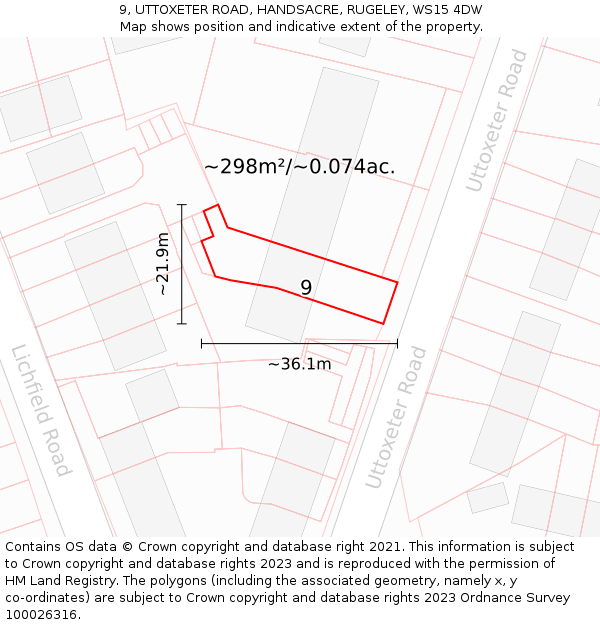 9, UTTOXETER ROAD, HANDSACRE, RUGELEY, WS15 4DW: Plot and title map