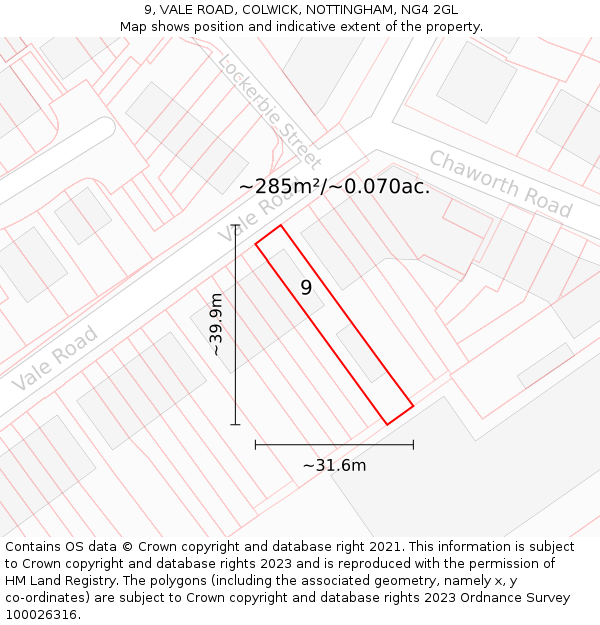 9, VALE ROAD, COLWICK, NOTTINGHAM, NG4 2GL: Plot and title map