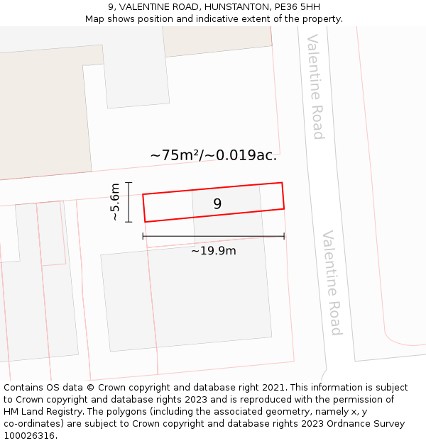 9, VALENTINE ROAD, HUNSTANTON, PE36 5HH: Plot and title map