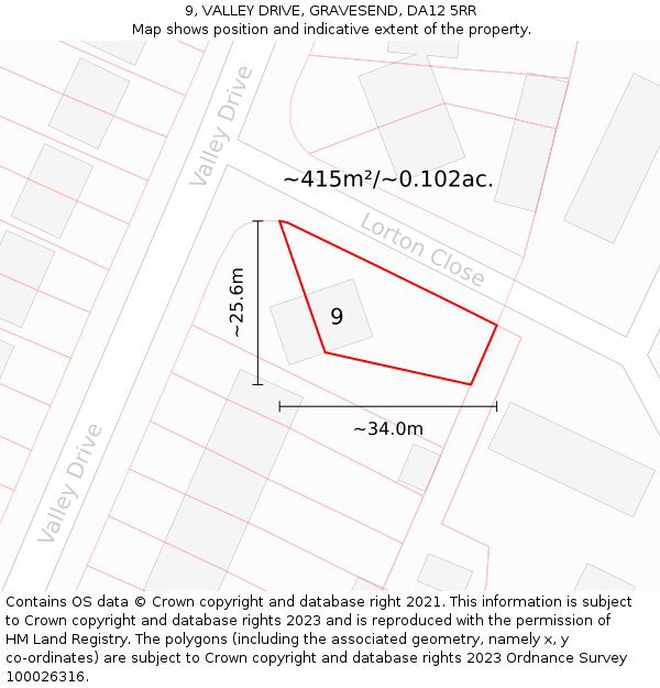 9, VALLEY DRIVE, GRAVESEND, DA12 5RR: Plot and title map