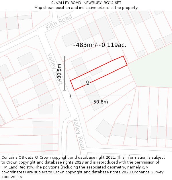 9, VALLEY ROAD, NEWBURY, RG14 6ET: Plot and title map