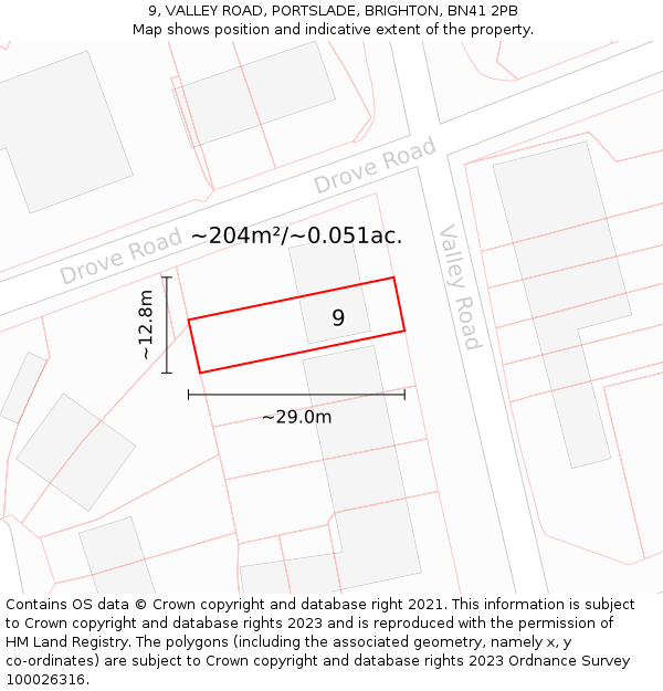 9, VALLEY ROAD, PORTSLADE, BRIGHTON, BN41 2PB: Plot and title map
