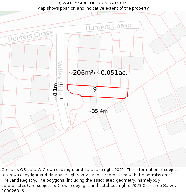 9, VALLEY SIDE, LIPHOOK, GU30 7YE: Plot and title map