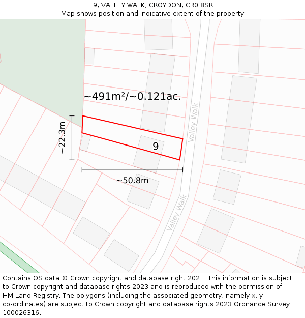 9, VALLEY WALK, CROYDON, CR0 8SR: Plot and title map
