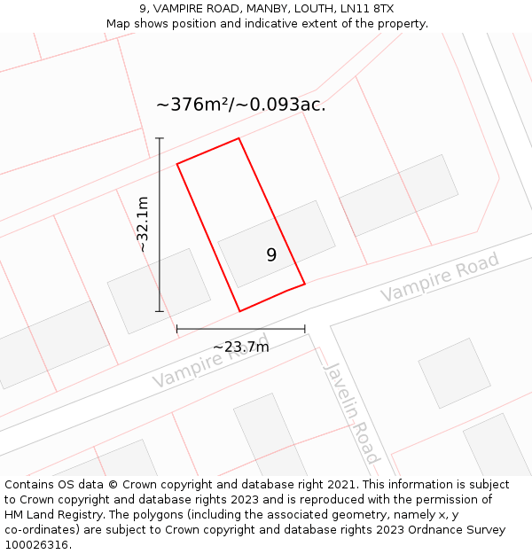 9, VAMPIRE ROAD, MANBY, LOUTH, LN11 8TX: Plot and title map