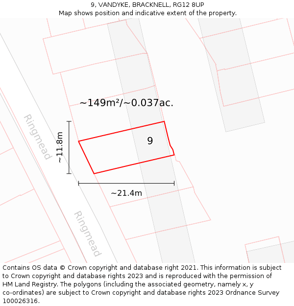 9, VANDYKE, BRACKNELL, RG12 8UP: Plot and title map
