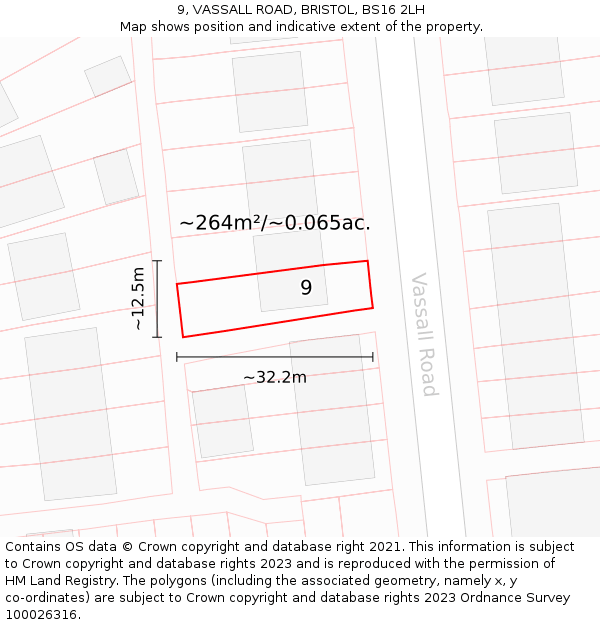 9, VASSALL ROAD, BRISTOL, BS16 2LH: Plot and title map