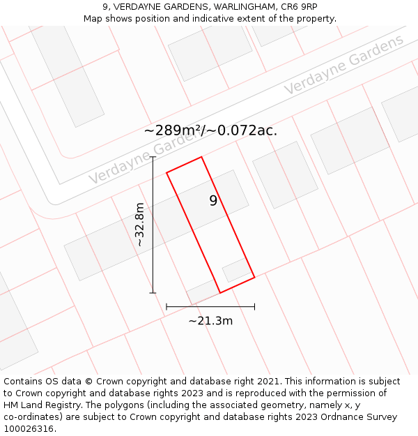 9, VERDAYNE GARDENS, WARLINGHAM, CR6 9RP: Plot and title map