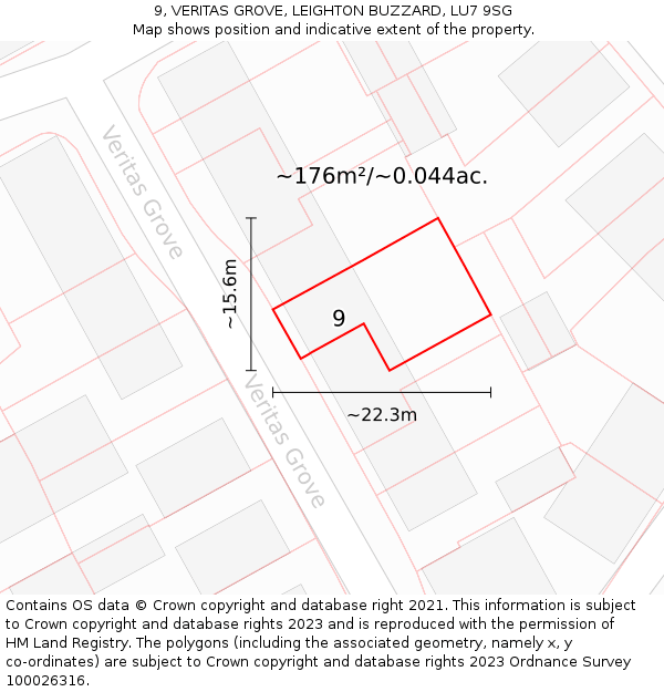 9, VERITAS GROVE, LEIGHTON BUZZARD, LU7 9SG: Plot and title map