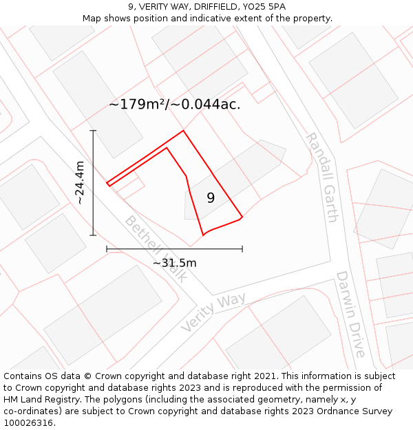 9, VERITY WAY, DRIFFIELD, YO25 5PA: Plot and title map