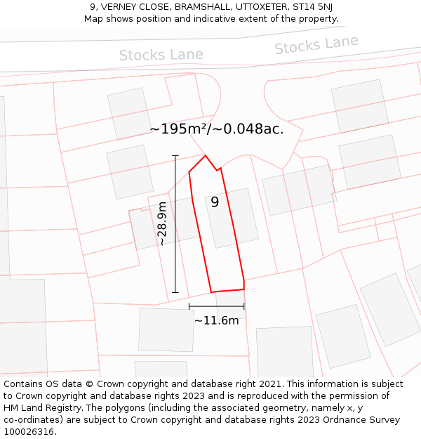 9, VERNEY CLOSE, BRAMSHALL, UTTOXETER, ST14 5NJ: Plot and title map
