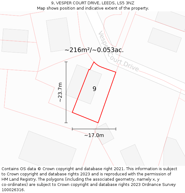 9, VESPER COURT DRIVE, LEEDS, LS5 3NZ: Plot and title map
