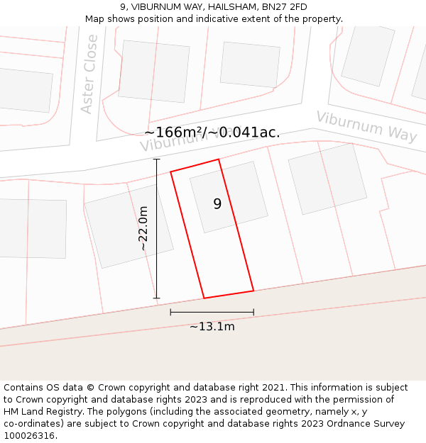 9, VIBURNUM WAY, HAILSHAM, BN27 2FD: Plot and title map