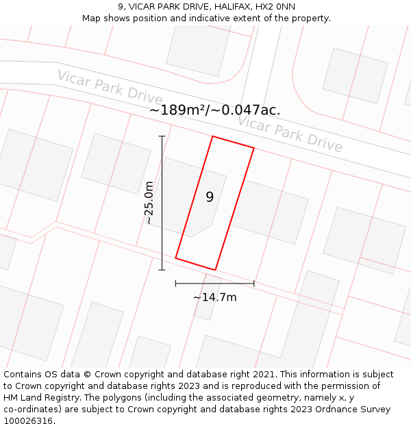 9, VICAR PARK DRIVE, HALIFAX, HX2 0NN: Plot and title map