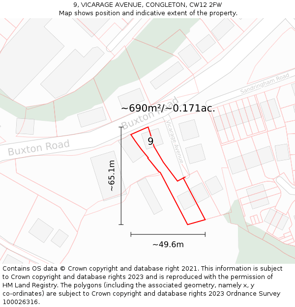 9, VICARAGE AVENUE, CONGLETON, CW12 2FW: Plot and title map