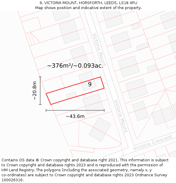 9, VICTORIA MOUNT, HORSFORTH, LEEDS, LS18 4PU: Plot and title map