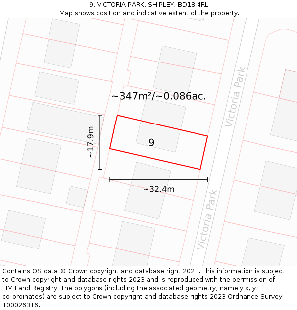 9, VICTORIA PARK, SHIPLEY, BD18 4RL: Plot and title map