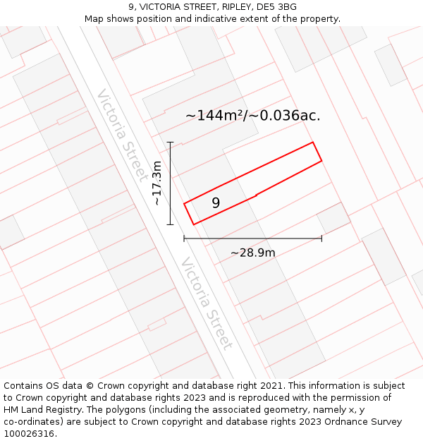 9, VICTORIA STREET, RIPLEY, DE5 3BG: Plot and title map