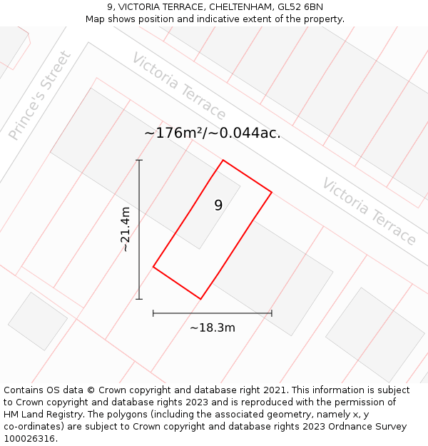 9, VICTORIA TERRACE, CHELTENHAM, GL52 6BN: Plot and title map