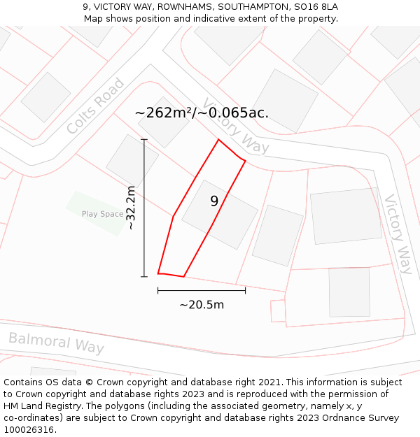 9, VICTORY WAY, ROWNHAMS, SOUTHAMPTON, SO16 8LA: Plot and title map