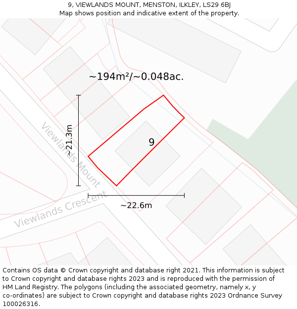 9, VIEWLANDS MOUNT, MENSTON, ILKLEY, LS29 6BJ: Plot and title map