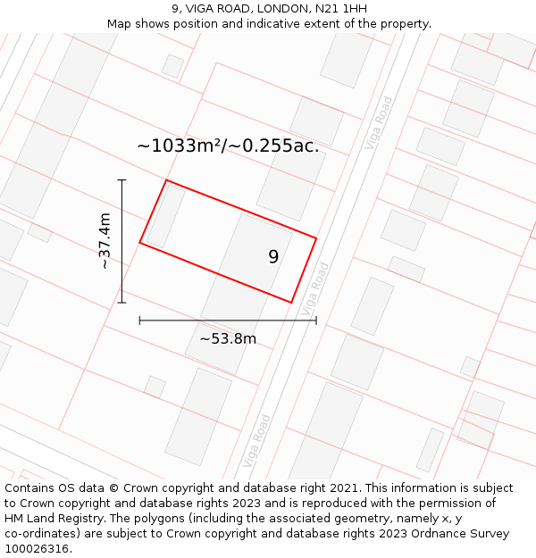 9, VIGA ROAD, LONDON, N21 1HH: Plot and title map