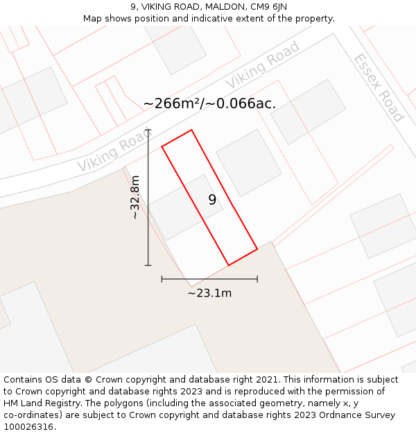 9, VIKING ROAD, MALDON, CM9 6JN: Plot and title map