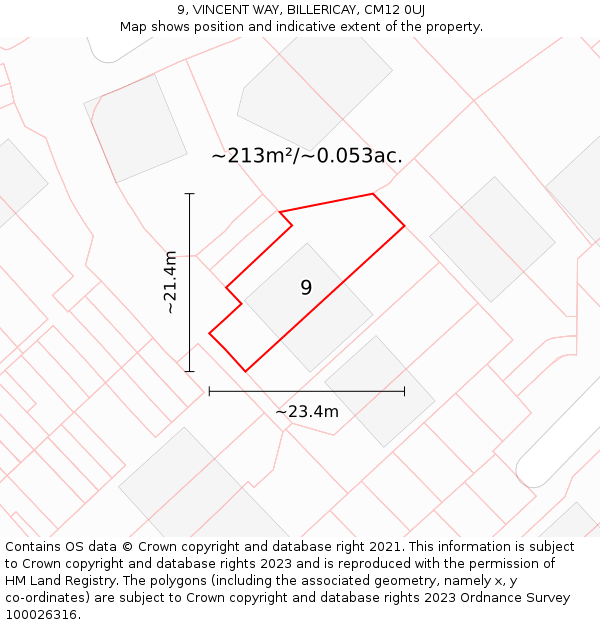 9, VINCENT WAY, BILLERICAY, CM12 0UJ: Plot and title map