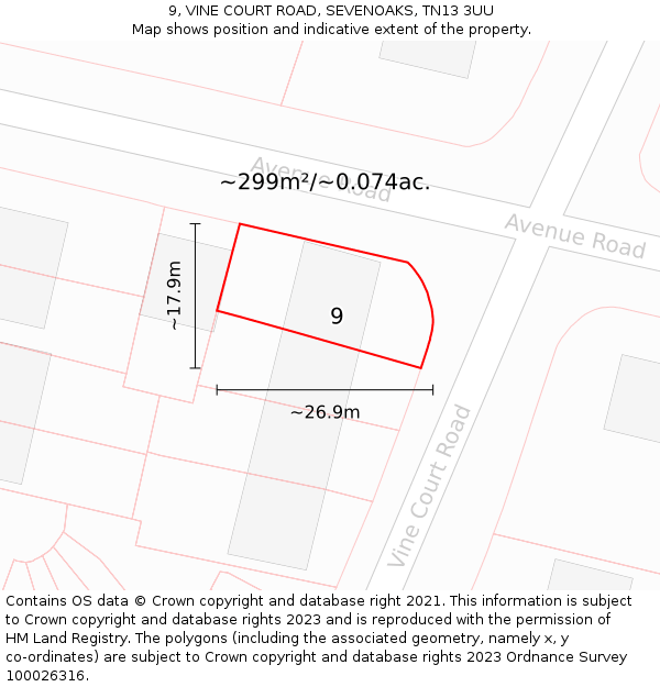 9, VINE COURT ROAD, SEVENOAKS, TN13 3UU: Plot and title map