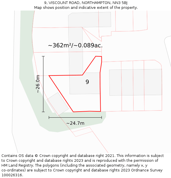 9, VISCOUNT ROAD, NORTHAMPTON, NN3 5BJ: Plot and title map