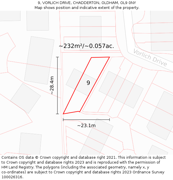 9, VORLICH DRIVE, CHADDERTON, OLDHAM, OL9 0NY: Plot and title map