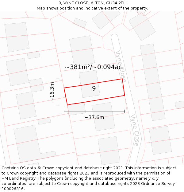 9, VYNE CLOSE, ALTON, GU34 2EH: Plot and title map