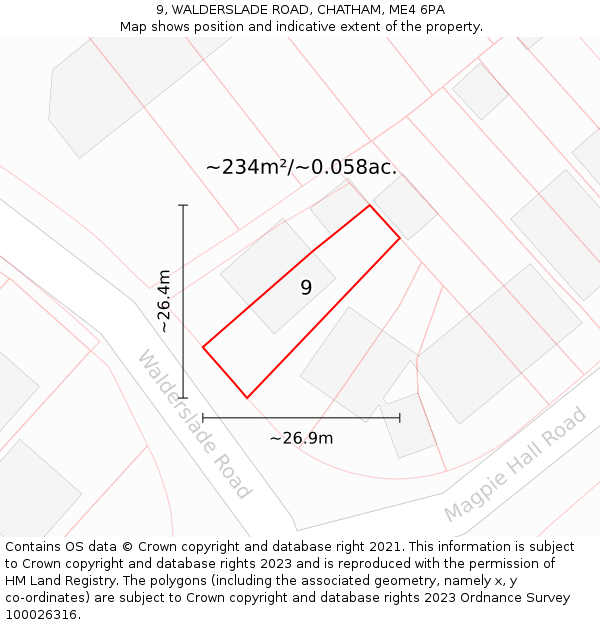 9, WALDERSLADE ROAD, CHATHAM, ME4 6PA: Plot and title map