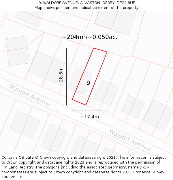 9, WALDORF AVENUE, ALVASTON, DERBY, DE24 8UE: Plot and title map